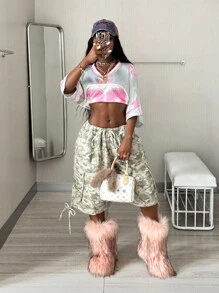 Coolane 青少年女孩春夏 Y2K 外出比赛日街头时尚数字图案大码 T 恤 - 灰色 - 查看 6