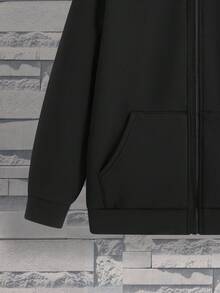 SHEIN Tween Boy's Fashionable & Versatile Thermal Lined Hoodie, Autumn/Winter Fall - Apricot - View 5