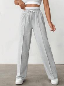 EURMUSE Women's Casual Versatile Contrast Color Drawstring Waist Sweatpants - Grey - View 6