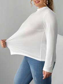 SHEIN CURVE+ 大码女款两件套高领紧身长袖打底T恤套装适合秋冬季节。黑白T恤两件套 - 黑與白 - 查看 3