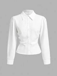 SHEIN Tween Girls White Blouse,Elegant Long Sleeve Shirt With Collar And Bishop Sleeves,Back-To-School,School Clothes For Teen Girl,Autumn Winter Fashion - White - View 2