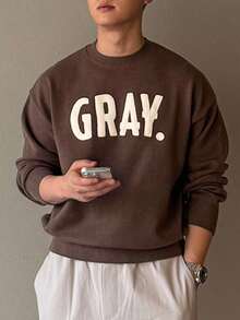 DAZY 男士字母刺绣棕色毛衣，秋季 - 棕色 - 查看 1