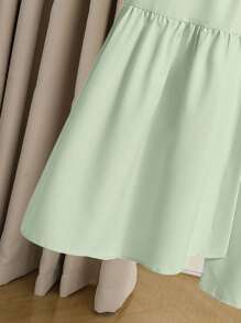 SHEIN 青少年女孩圆领纽扣短袖上衣和荷叶边下摆 A 字裙 2 件套 - 薄荷綠 - 查看 4