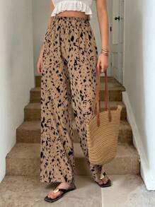 SHEIN Tall Women's Contrast Color Elastic Waist Loose Straight Leg Casual Pants, Versatile For Summer