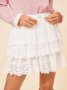 Coeurva 女士休闲荷叶边下摆迷你白色半身裙 - 白色 - 查看 7