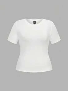 EMERY ROSE 3pcs/Set Plus Size Women's Solid Color Round Neck Basic Short Sleeve T-Shirts - White - View 4