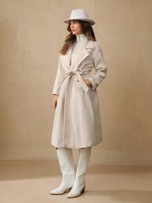 Wildy Lapel Neck Drop Shoulder Belted Overcoat