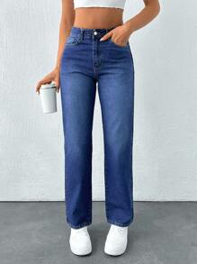 RueChic 100%Cotton Women's Straight Leg Casual Jeans - Dusty Blue - View 4