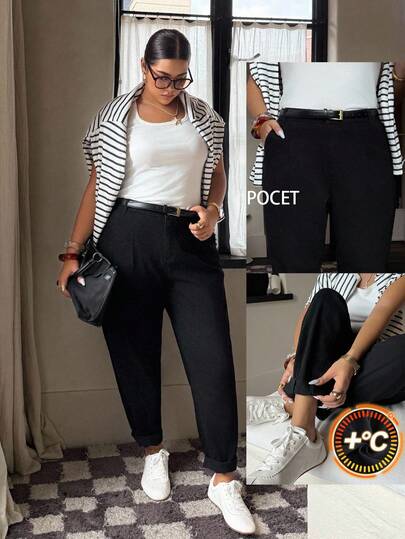 Dripcurv 大码女式黑色七分牛仔裤，适合所有季节，简约休闲，复古风格，百搭日常牛仔裤，是新年穿搭的完美之选。