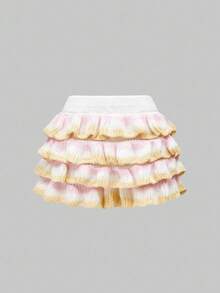 ROMWE Kawaii 可爱又可爱的蛋糕风格多层荷叶边下摆彩虹渐变针织女式短裤裙 - 粉色 - 查看 2