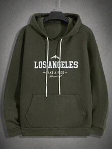 EURMUSE Cotton Men Letter Printed Regular Hoodie Set - Green - View 3