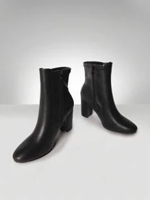 Solezae Women's Comfortable & Fashionable Almond Toe Side Zipper Block Heel Ankle Booties - Black - View 6