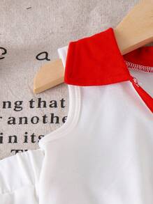 SHEIN 2 件套女婴 2025 年夏季新款无袖背心上衣 + 休闲裤套装，运动风格婴幼儿服装 - 紅色 - 查看 8