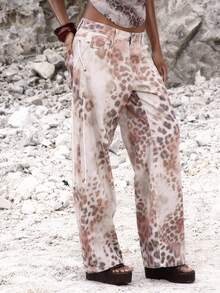 MUSERA Jeans de tiro bajo con estampado de leopardo y cordones laterales, para ocasiones nocturnas, elegantes, de otoño, primavera y verano - Multicolor - Ver 3