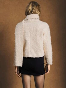 Poéselle Women's Overcoat With Scarf And Pockets, Solid Color Minimalist Long Sleeve Overcoat, Everyday Wear Winter Chic Fall Overcoat - Apricot - View 4