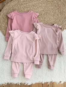 LMoss Kids 6 pièces Ensemble bébé fille en tricot de couleur unie avec t-shirt à col rond et volants et leggings. Ensemble bébé fille manches longues avec volants. Ensemble leggings. Vêtements bébé fille rose. Ensemble décontracté bébé. Ensemble. Ensemble d'hiver. Vêtements d'hiver pour bébé. Vêtements d'automne pour bébé fille - Multicolore - Voir 5