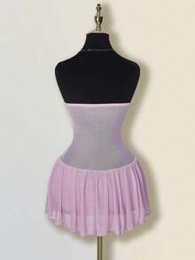 SHEIN ICON 女式性感蕾丝拼布蝴蝶结装饰迷你连衣裙 - 淺粉色 - 查看 2