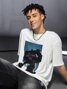 Transformers X SHEIN 男式机器人图案圆领短袖T恤 - 白色 - 查看 7