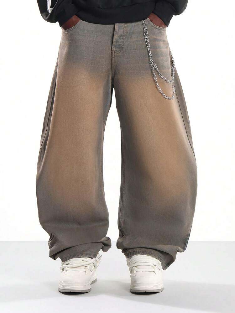 Wide Leg Raw Denim Jeans With Chain Detail