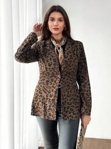 Miaspire 女士斑马纹翻领长袖休闲薄款西装外套，秋季 - 藍色 - 查看 3