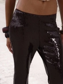 MUSERA Quần ống loe cạp thấp đính sequin, thích hợp cho buổi tối đi chơi, sinh nhật, tiệc tùng thanh lịch, mùa hè, phong cách thường ngày. - Cà phê nâu - Xem 5