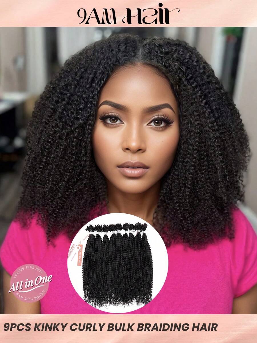9 PCS Kinky Curly Bulk Braiding Hair 100% Human Hair Extension For Micro Twist BOHO Braids Knotless Braids Crochet Human Hair Natural Black No Weft 198g - Natural Black - View 1
