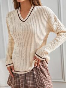 SHEIN Tall Tall Size Casual Frenchy Cable Knit Sweater,Jumper,Cream Jumper,Jumpers For Women,Jumpers,Black Jumper,Womens Jumper,White Jumper,Women's Jumper,Women's Jumpers,Winter Clothes - Apricot - View 1