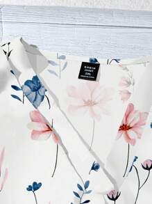 EMERY ROSE 大码女装日常休闲度假粉色V领小飞袖度假风蓝白碎花宽松衬衫, 女士夏装, 女士度假服装, 女士夏装, - 藍白色 - 查看 4