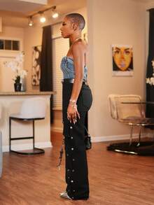 BamGleam 性感嘻哈女式直筒牛仔裤