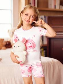 SHEIN Conjunto de pijama justo com desenho animado fofo para meninas