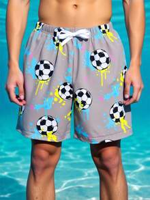 Young Boys' Casual Loose Vacation Style Football Graphic Swim Trunks