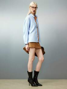 Airlisse 竖条纹优雅单扣衬衫 - 藍白色 - 查看 6