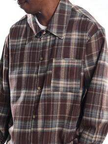 SUMWON Long Sleeve Button Down Plaid Flannel Regular Fit Casual Shirt Winter Fall Classic Collared - Brown - View 5