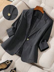 Regalyn Plus Size Fashionable Minimalist 3/4 Sleeve Fitted Lapel Blazer, Suitable For Spring And Autumn Winter Fall