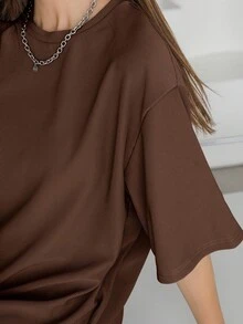 Đầm dài cổ tròn màu trơn dành cho nữ, kiểu dáng đường phố mùa hè. - màu nâu - Xem 5