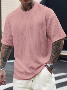 Manfinity RSRT Camiseta de punto jacquard de manga corta y cuello redondo color rosa para hombre