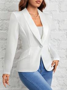 SHEIN PETITE 白色西装外套女士商务休闲西装外套女士秋冬 - 白色 - 查看 3