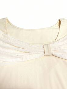 GlowEve Áo thun nữ tay dài thiết kế xoắn màu trơn, xếp ly thời trang thanh lịch - Màu be - Xem 3