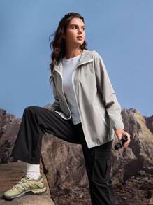 In My Nature Women's Long Sleeve Zipper Front Pocket Hooded Casual Jacket Perfect For Hiking, Trekking, Camping, Or Everyday Outdoor Activities - Grey - View 3