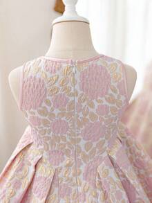 SHEIN 年轻女孩可爱优雅花卉印花连衣裙搭配蓬松开衫套装 - 粉色 - 查看 10