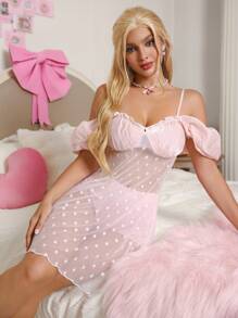 PetitDoll Cute Pink Sexy Lace Patchwork Women Spaghetti Strap Camisole And Super Short Shorts Set - Baby Pink - View 5
