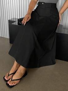 Dazy Plus A-Line Loose Long Denim White Skirt Fall/Winter