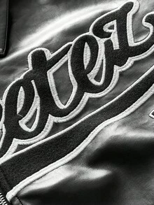 AXEPEAK Plus Size Men's Long Sleeve Casual Fashion Street Hooded PU Leather Jacket With Letter & Star Embroidery, Loose Fit Zip-Up, Autumn, For Fall Winter