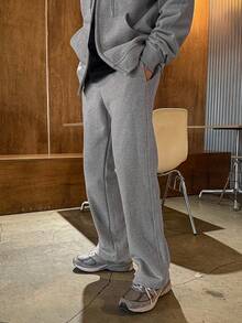 DAZY 男士秋季贴花刺绣设计灰色拉链连帽衫套装