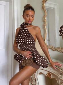 Glamine 女士优雅经典复古波尔卡圆点紧身露背连衣裙，春季连衣裙，沙滩裙，夏季连衣裙，晚礼服，紧身连衣裙，浪漫连衣裙，适合日常约会，度假，海滩，夜总会，派对 - 咖啡棕 - 查看 4