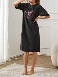 RueChic Women Contrast Colour Tiny Hearts With Pattern Homewear Sleep Dres - Grey - View 4