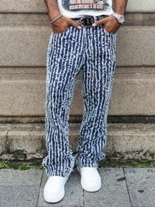 PAVTROS Manfinity Streetrush Men's Jacquard Straight Leg Flare Wide Leg Jeans