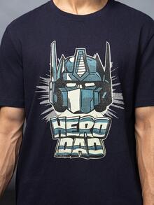 Transformers X SHEIN 男式字母与机器人图案圆领短袖T恤 - 藍色 - 查看 7