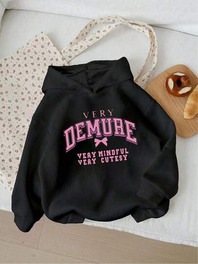 SHEIN Young Girl' Fleece Sweatshirt - Black Graphic Tees,Winter Clothes,Autumn Fall