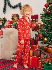 SHEIN Boys' Merry Christmas Pajamas - Gingerbread Man Print Burgundy Long Pants And Long Sleeve Cardigan Comfortable 2 Pieces Sleepwear Set, Family Matching Outfits (4 Sets Sold Separately) Matching Family Pajama Sets Fall Winter